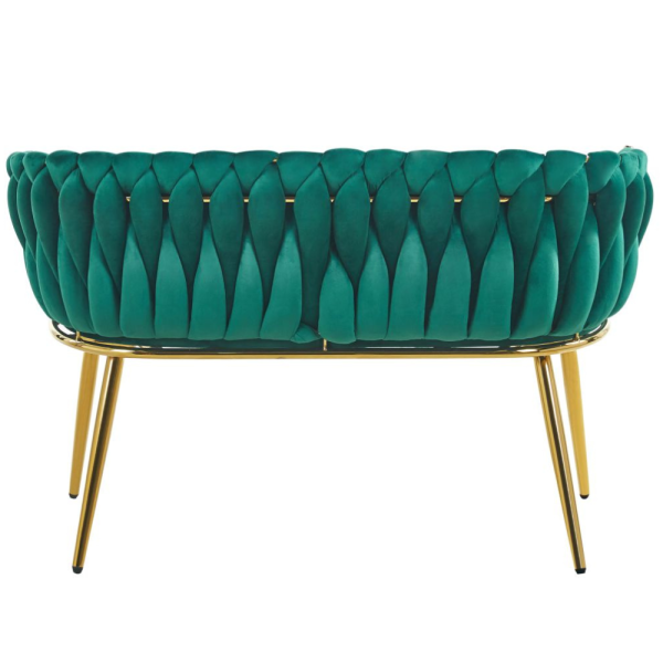 ELEGANCKA SOFA DO SALONU LUB GABINETU ROSE ZIELONY VELVET ZŁOTE METALOWE NOGI - TYŁ